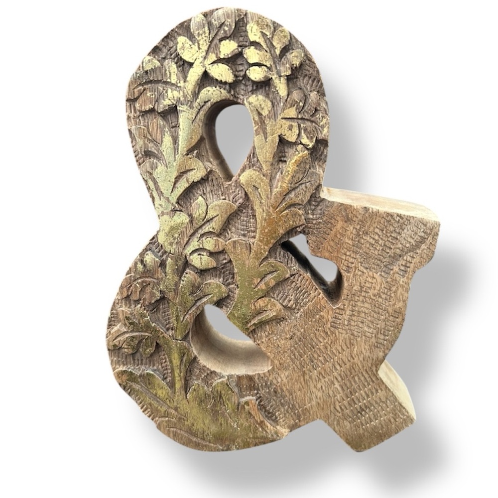8” Wooden Carved Letter &  metallic gold details